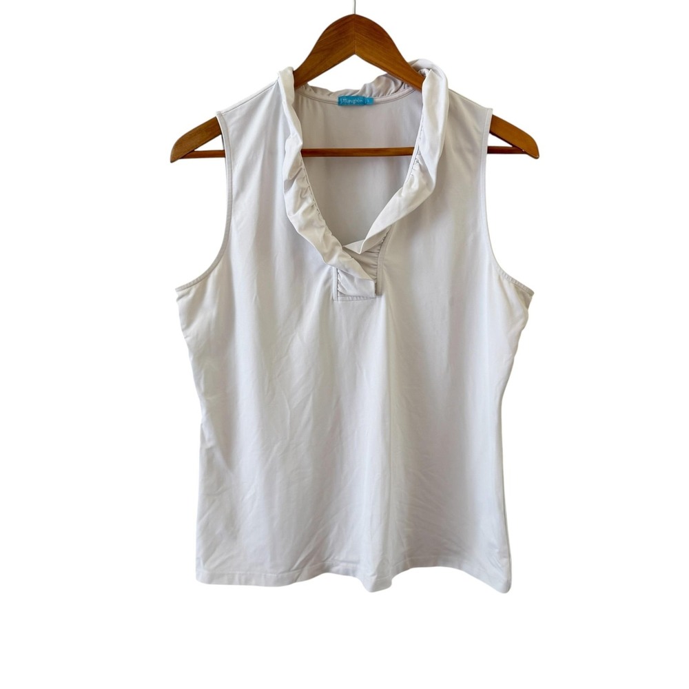 J. McLaughlin Durham Ruffle Top Womens L White Catalina Cloth V Neck